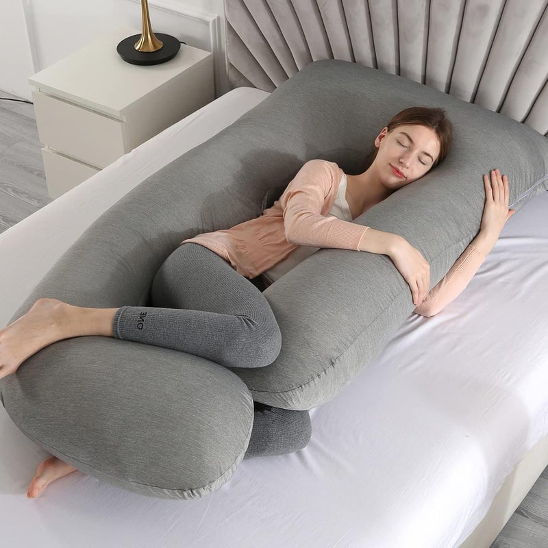 Elover Pregnancy Pillows U-Shape Full Body Pillow Cooling Cover for Sleeping Maternity Pillow (Cooling Material, Dark Gray) - Image 5